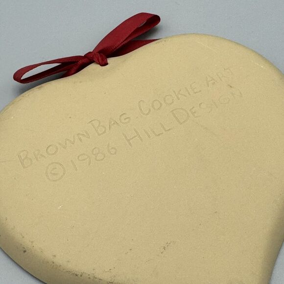Vtg Brown Bag Cookie Art 1986 Heart Shape Tulip Heart Design Cookie Pottery Mold - Picture 4 of 7